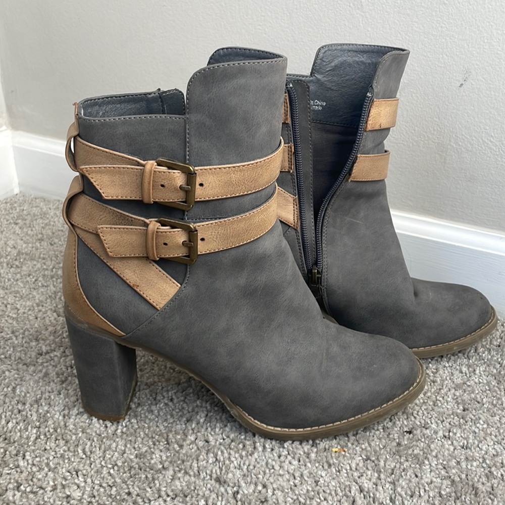 Grey and Tan boot with heel